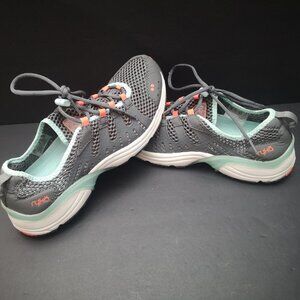 Ryka Hydro Sport 2 Ladies Size 9.5M Grey w/ Teal & Orange Lace Water Shoes